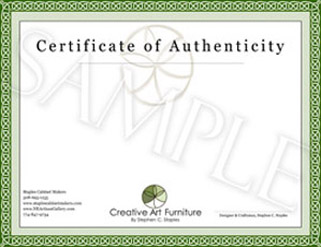 staples cabinet makers certificate of authenticity